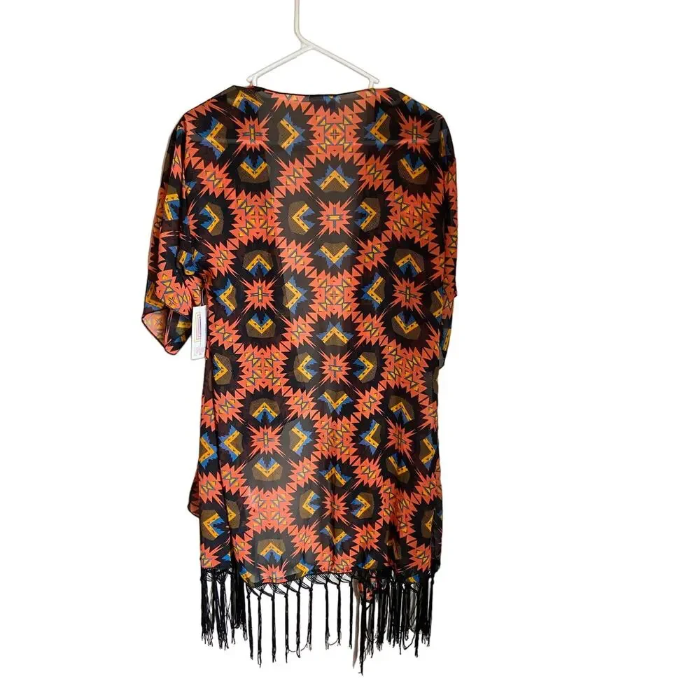 NWT Lularoe Aztec Swimsuit Cover with Black Fringe Detail Boho S Western Beach